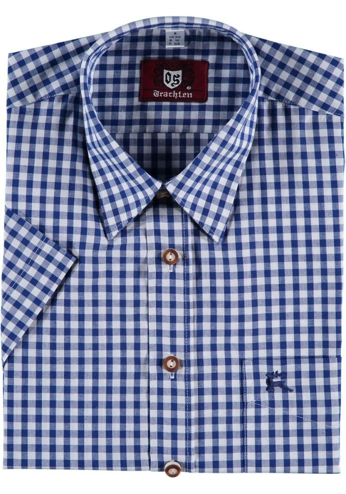 OS Trachten Men's Short-Sleeve Trachten Shirt — Blue & White Check