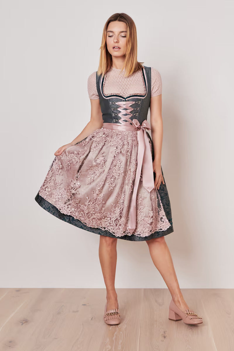 Kruger Midi Dirndl 2pcs. 60cm "Kalena" green