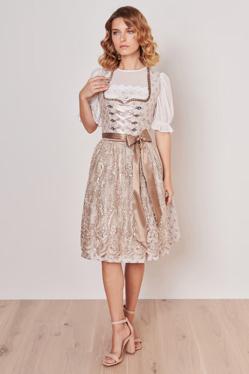 Midi Dirndl 2pcs. 60cm "Kalinda" beige