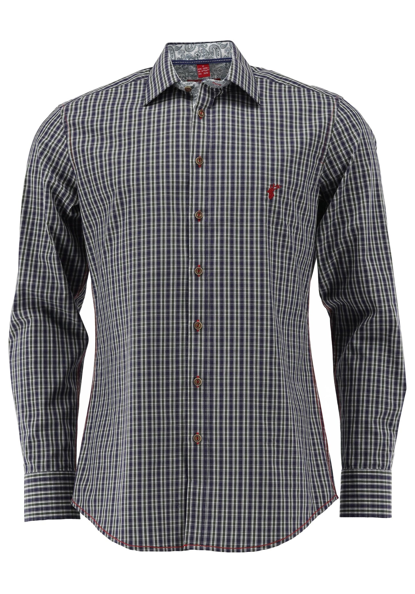 OS Trachten Men's Long Sleeve Slim Fit Shirt "Wald" blue