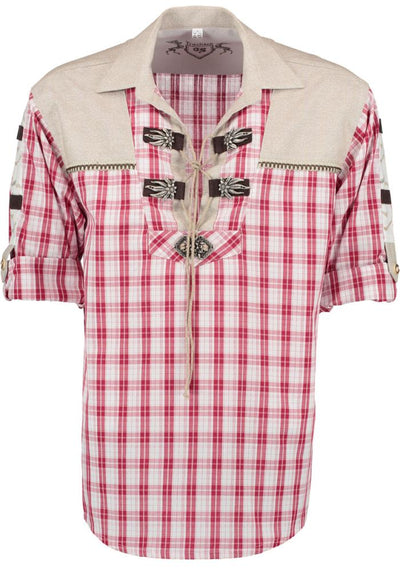 OS Trachten Men's Long Sleeve Regular Fit Shirt "Alpenwald" red