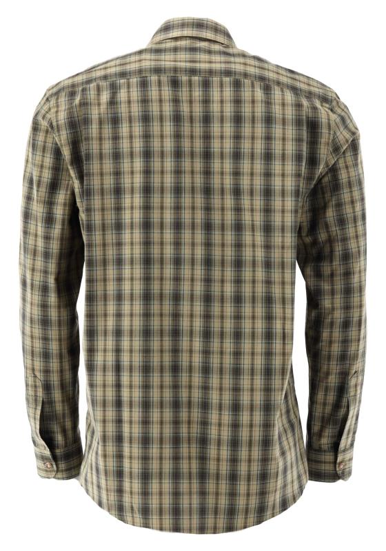 OS Trachten Men's Olive Check Trachten Shirt – Long Sleeve, Shark Collar & Stag Embroidery