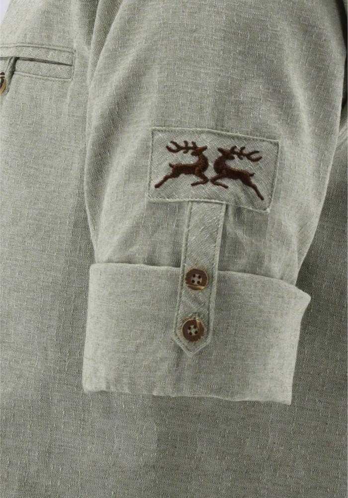 OS Trachten Men's Shirt "Buck" — Shark Collar, Sage