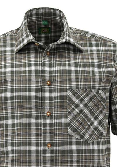 OS Trachten Men's Short-Sleeve Jagd Shirt — Forest Check
