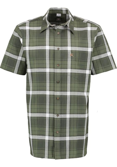 OS Trachten Men's Short-Sleeve Jagd Shirt — Olive Check
