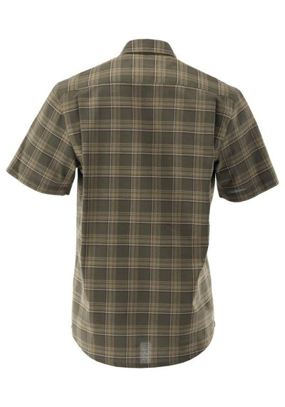OS Trachten Men's Short-Sleeve Jagd Shirt — Loden Check with Stag