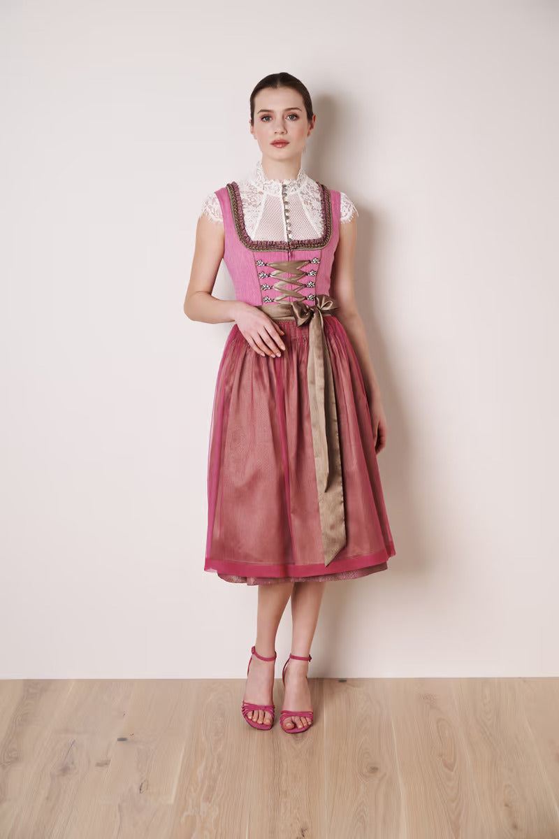 Kruger Midi Dirndl 2pcs. 70cm "Fushsia" red (size 36)