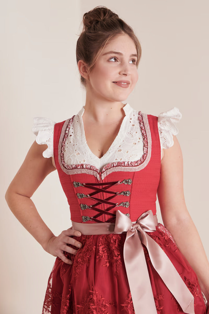 Midi Dirndl 2pcs. 50cm "Nakita" red 34,36