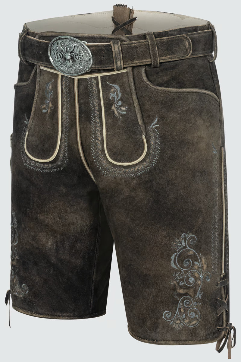 Kruger Men's Lederhosen "Gideon" with belt (dark brown)