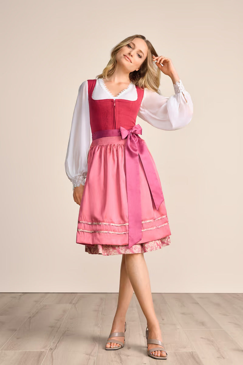 Kruger Midi Dirndl 2pcs. 60cm "Flaminia" red (closeout)