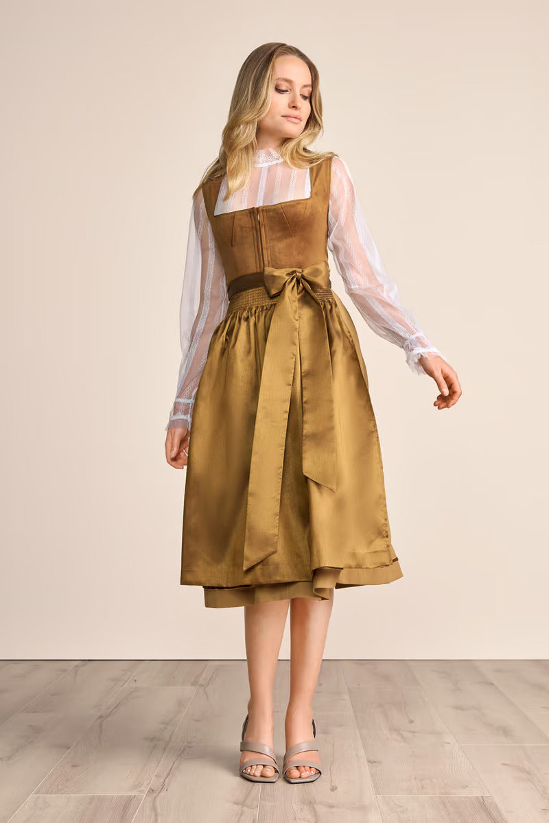Kruger Long Dirndl 2pcs. 70cm "Suzanne" brown (closeout)