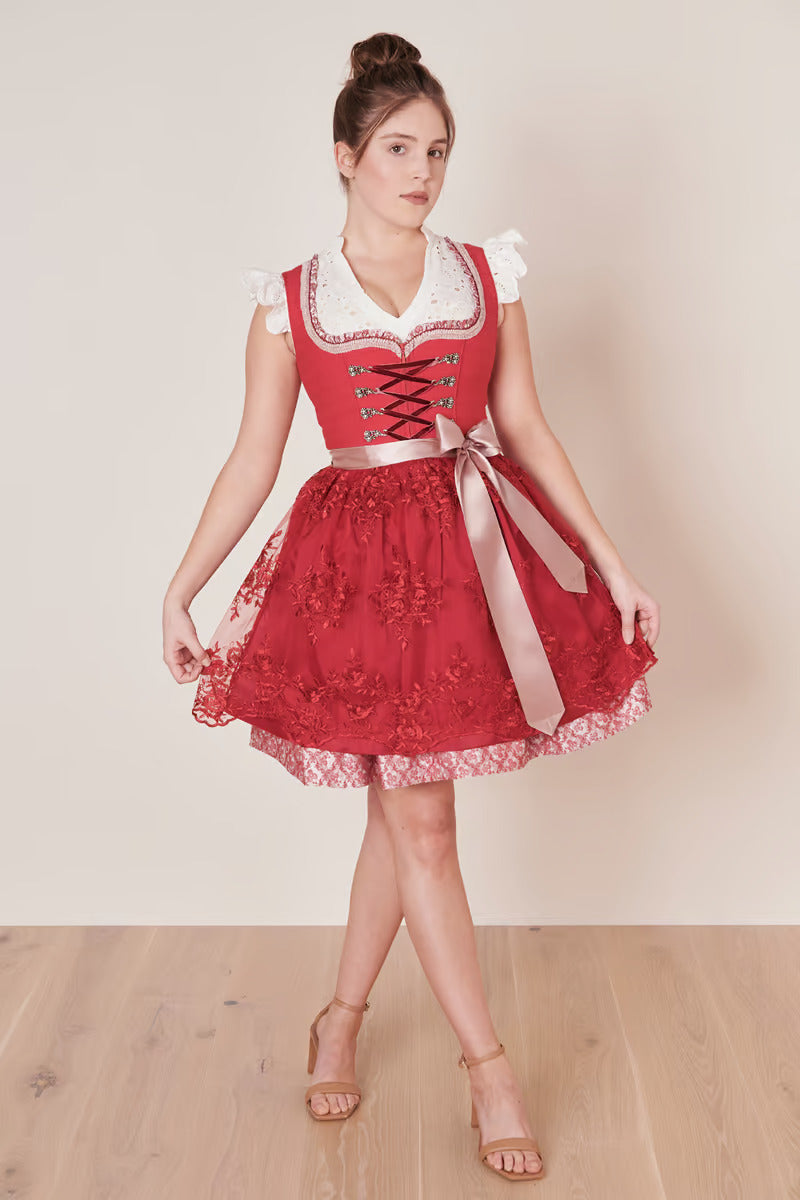 Midi Dirndl 2pcs. 50cm "Nakita" red 34,36