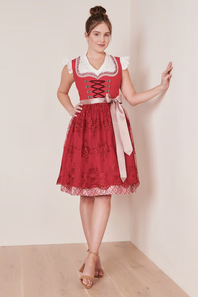 Midi Dirndl 2pcs. 50cm "Nakita" red 34,36