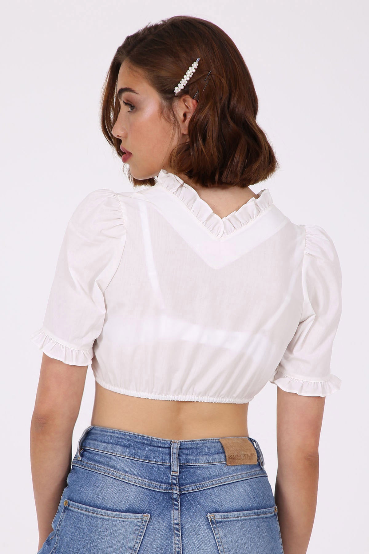 Kruger Classico V-back dirndl blouse in ecru, styled