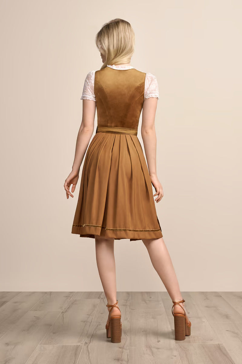 Kruger Midi Dirndl 2pcs. 60cm "Suzanne" brown (closeout)