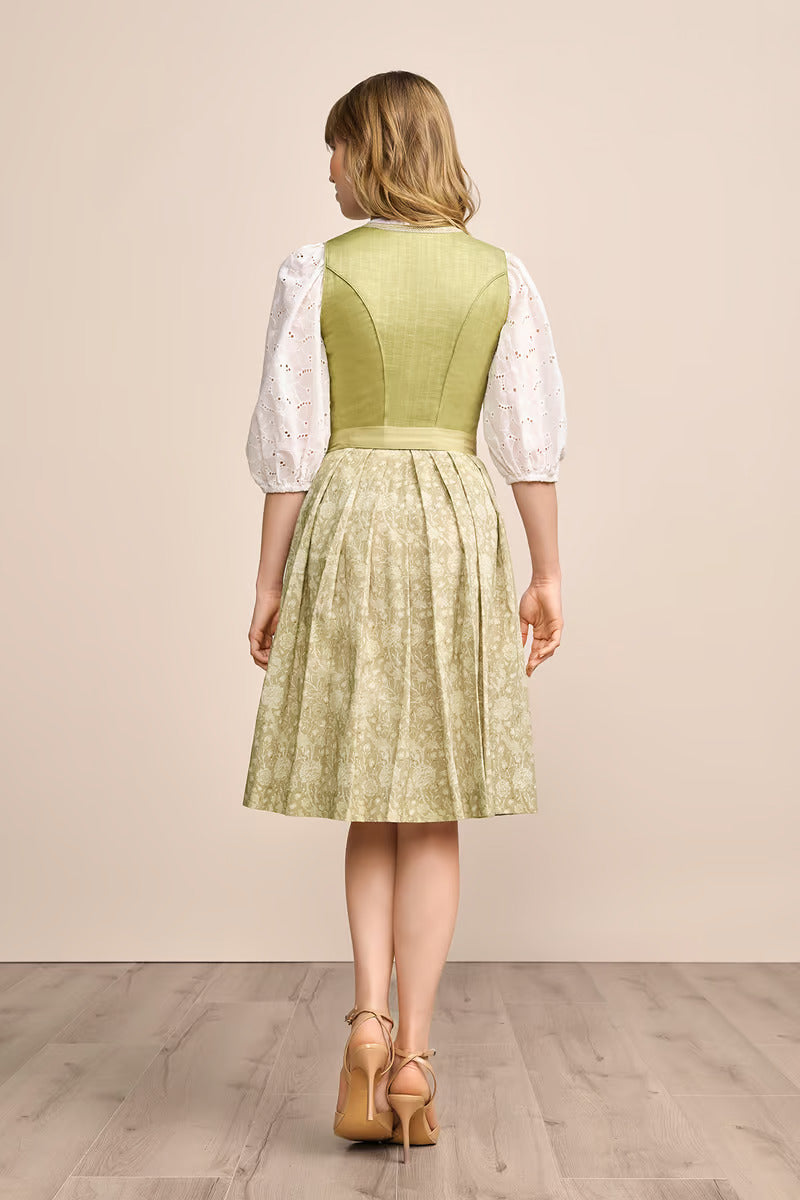Kruger Midi Dirndl 2pcs. 60cm "Lemonie" green (size 32,42,48)