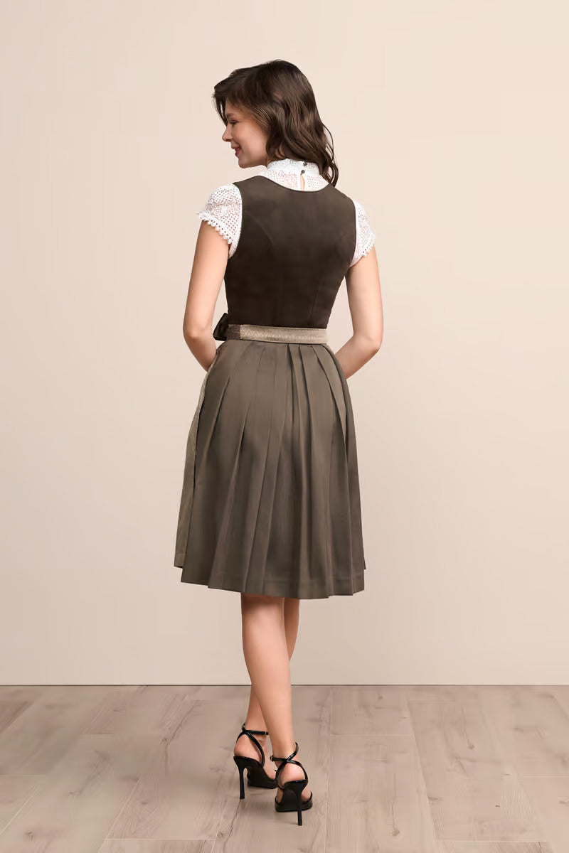 Kruger Midi Dirndl 2pcs. 60cm "Cari" brown (size 42,44)