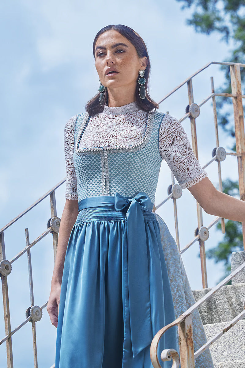 Kruger Midi Dirndl 2pcs. 60cm "Orly" turquoise (size 36,46)