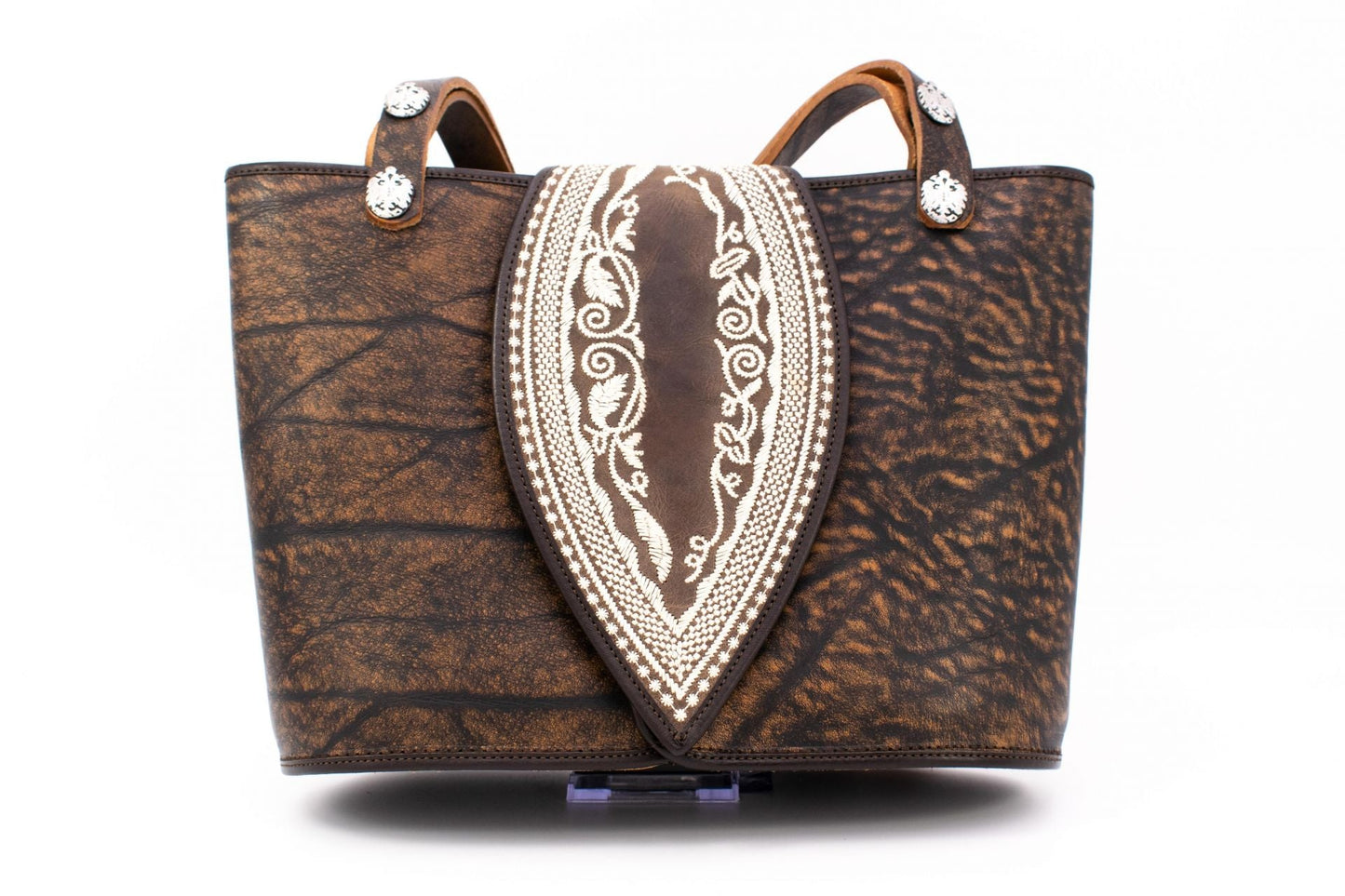 Handbag "Ovoid" in brown with "classic" embroidery pattern