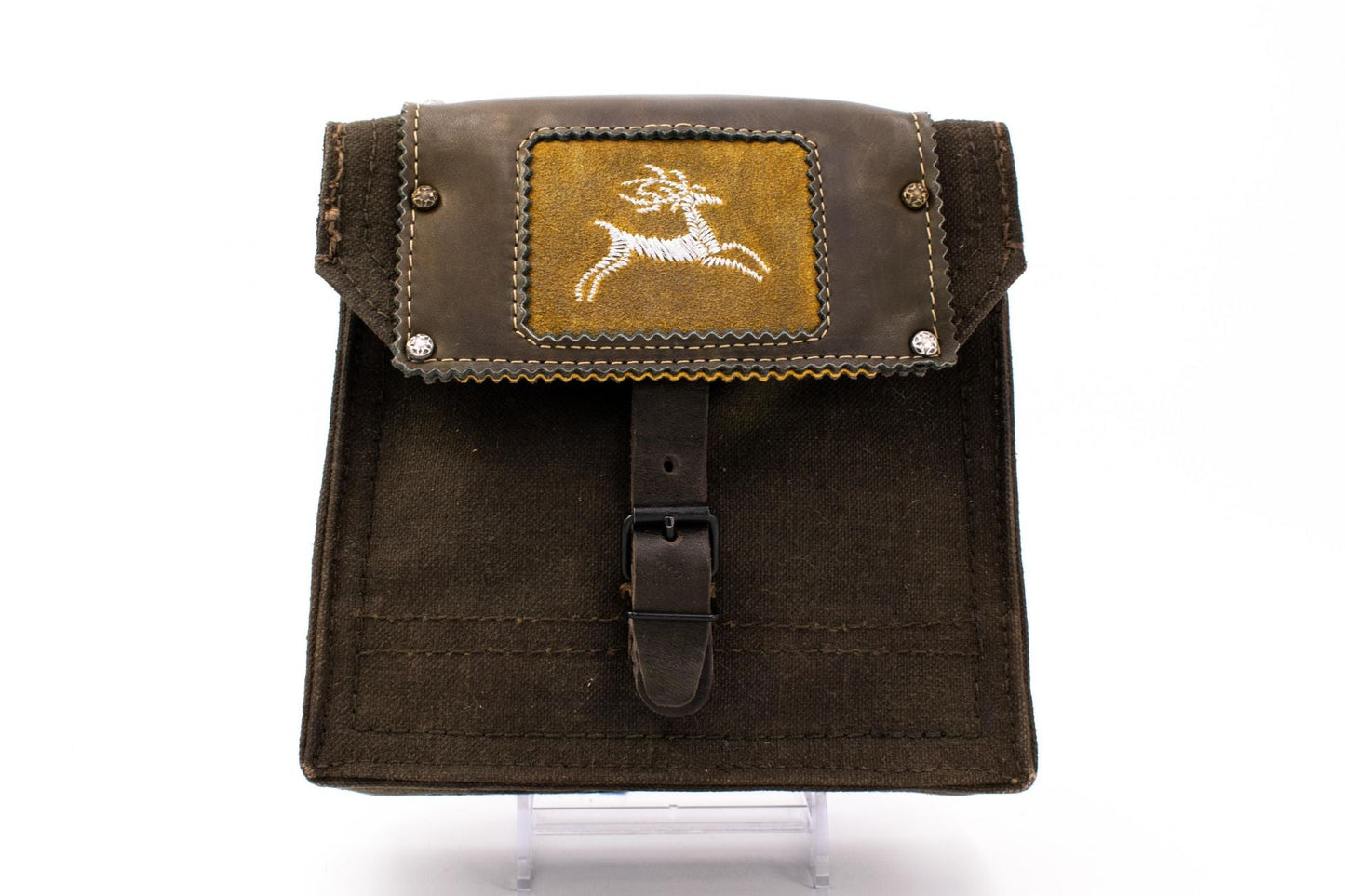 Vintage French Radio Operator Style Shoulder Purse with Traditional "Deer" Embroidery