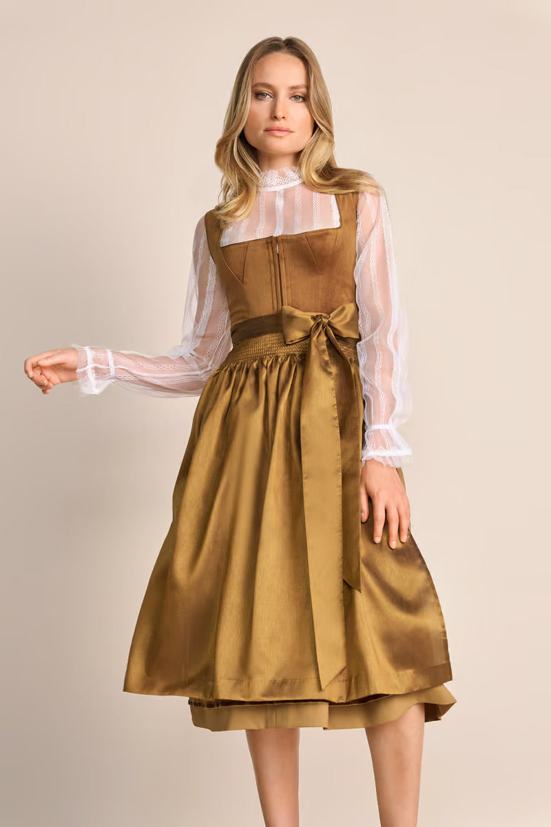 Kruger Long Dirndl 2pcs. 70cm "Suzanne" brown (closeout)