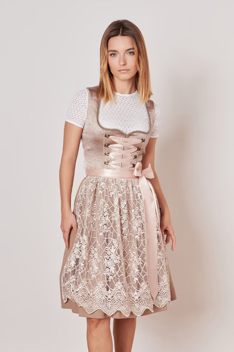 Kruger Midi Dirndl 2pcs. 60cm "Koko" beige
