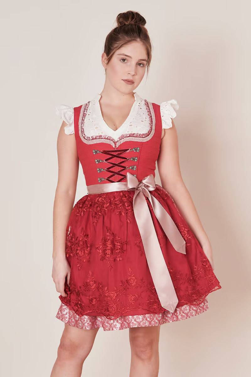 Midi Dirndl 2pcs. 50cm "Nakita" red 34,36