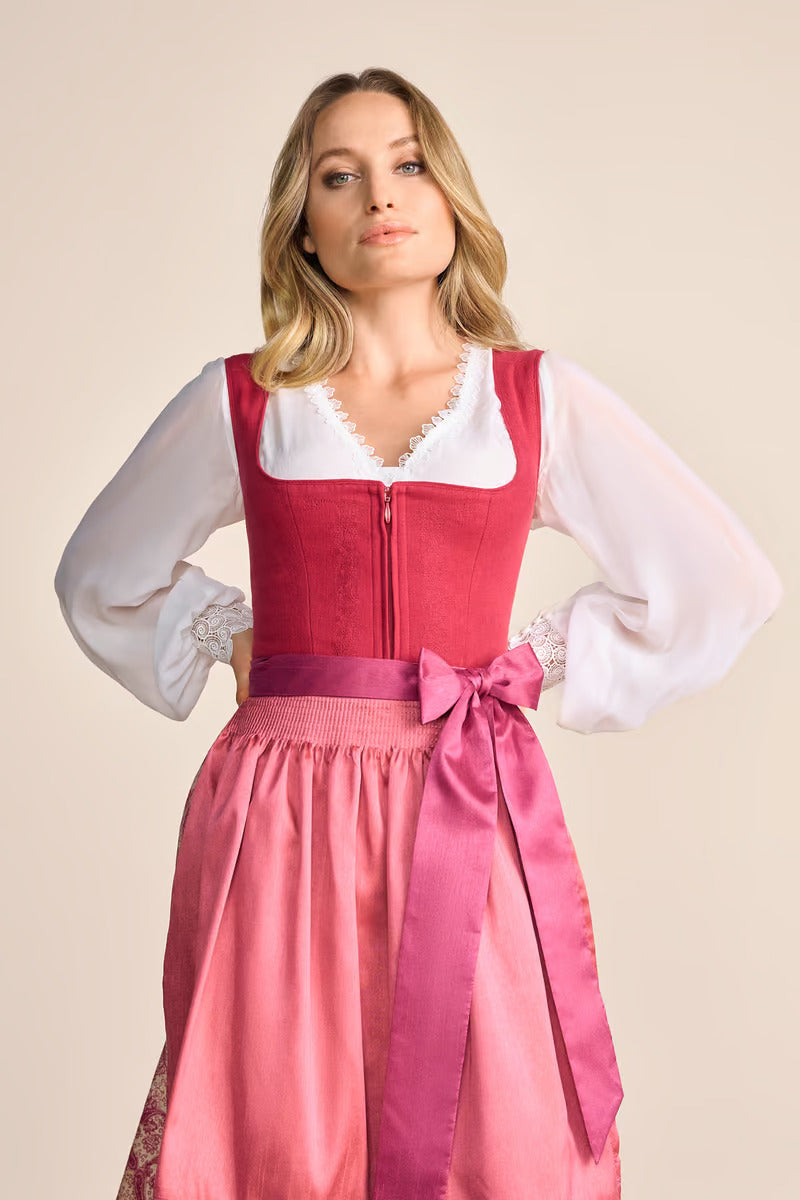 Kruger Midi Dirndl 2pcs. 60cm "Flaminia" red (closeout)