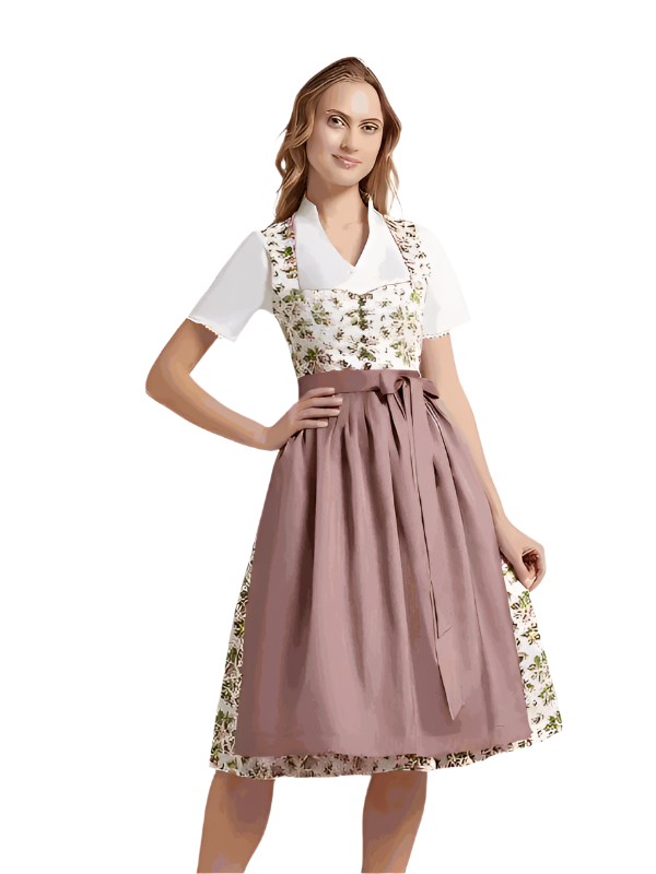 Berwin Long Dirndl "Mina" 70cm in pink with elegant taffeta apron and traditional pleated skirt, perfect for festive occasions.