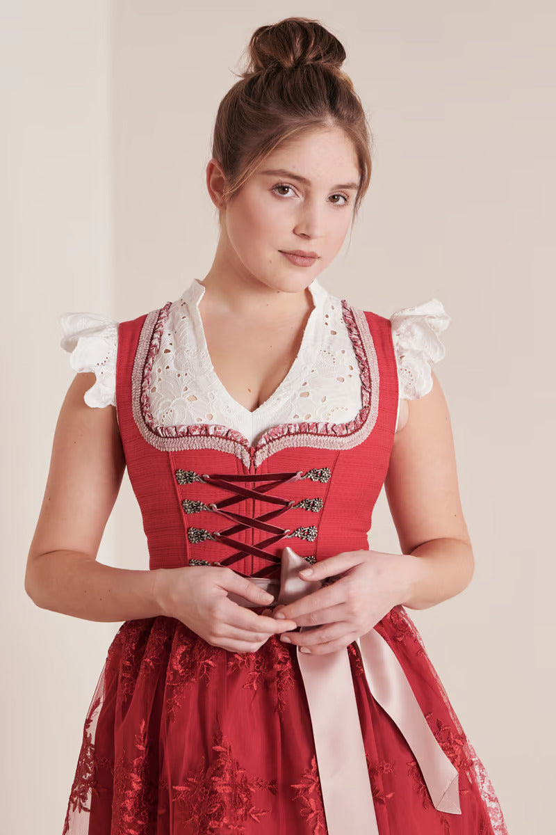 Midi Dirndl 2pcs. 50cm "Nakita" red 34,36