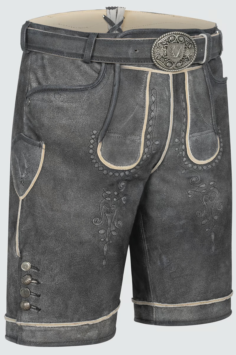 Kruger Men's Lederhosen "Kuno" with belt (anthracite) low stock