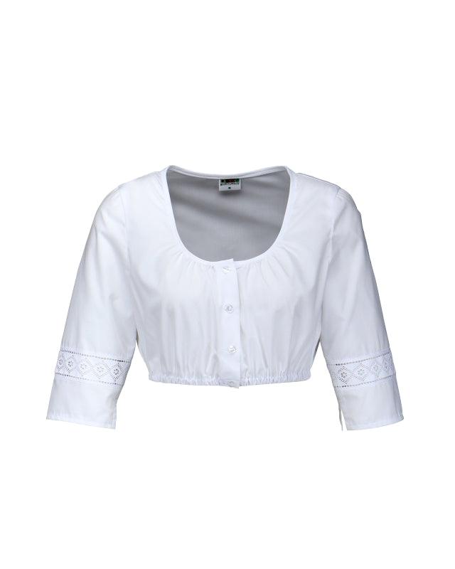 Berwin & Wolff Dirndl Blouse Nelli in white with round neckline and lace-accented 3/4 sleeves.