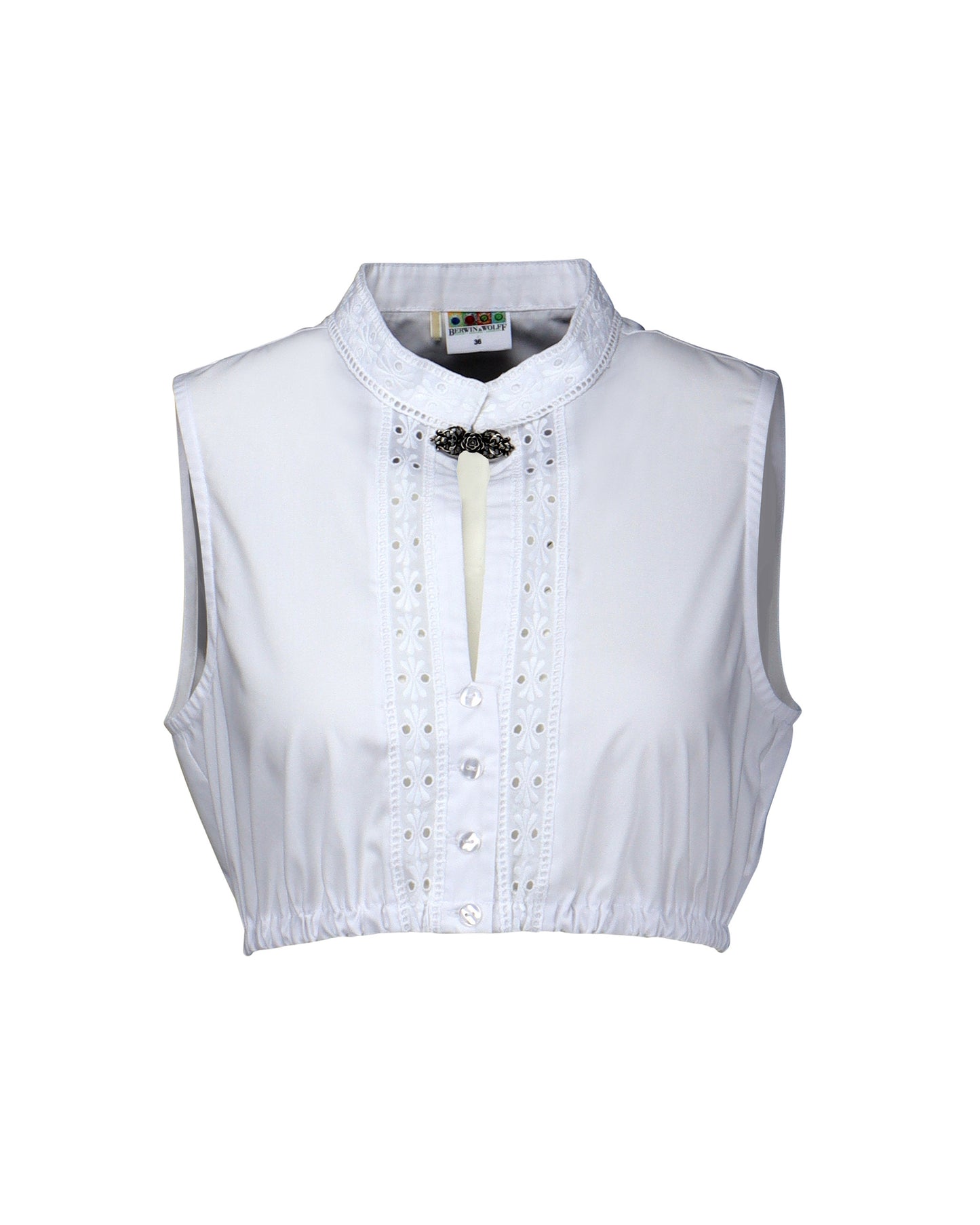 Berwin High-Neck Lace Embroidery Dirndl Blouse, White