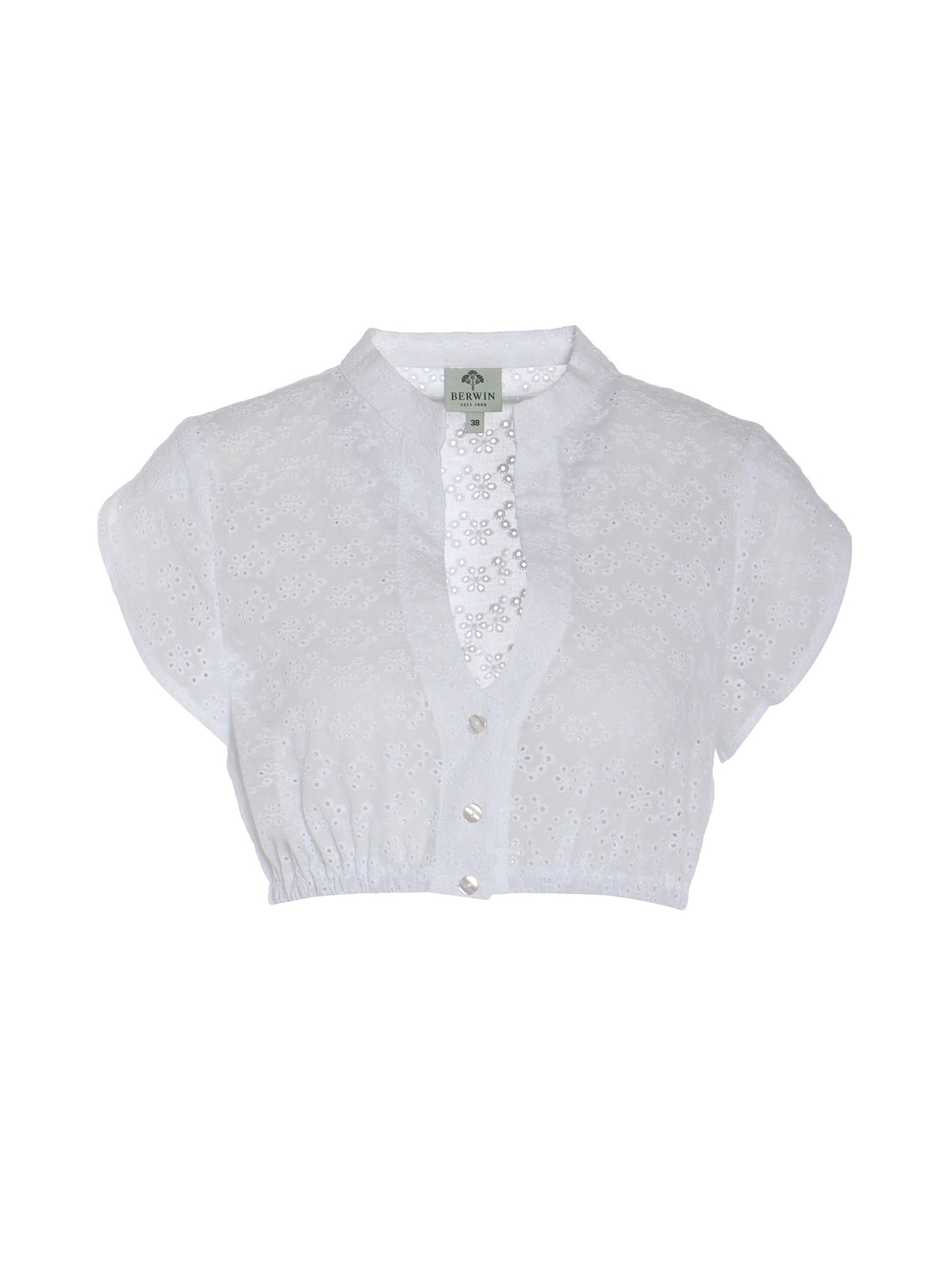 Berwin High-Neck Embroidery Dirndl Blouse, White