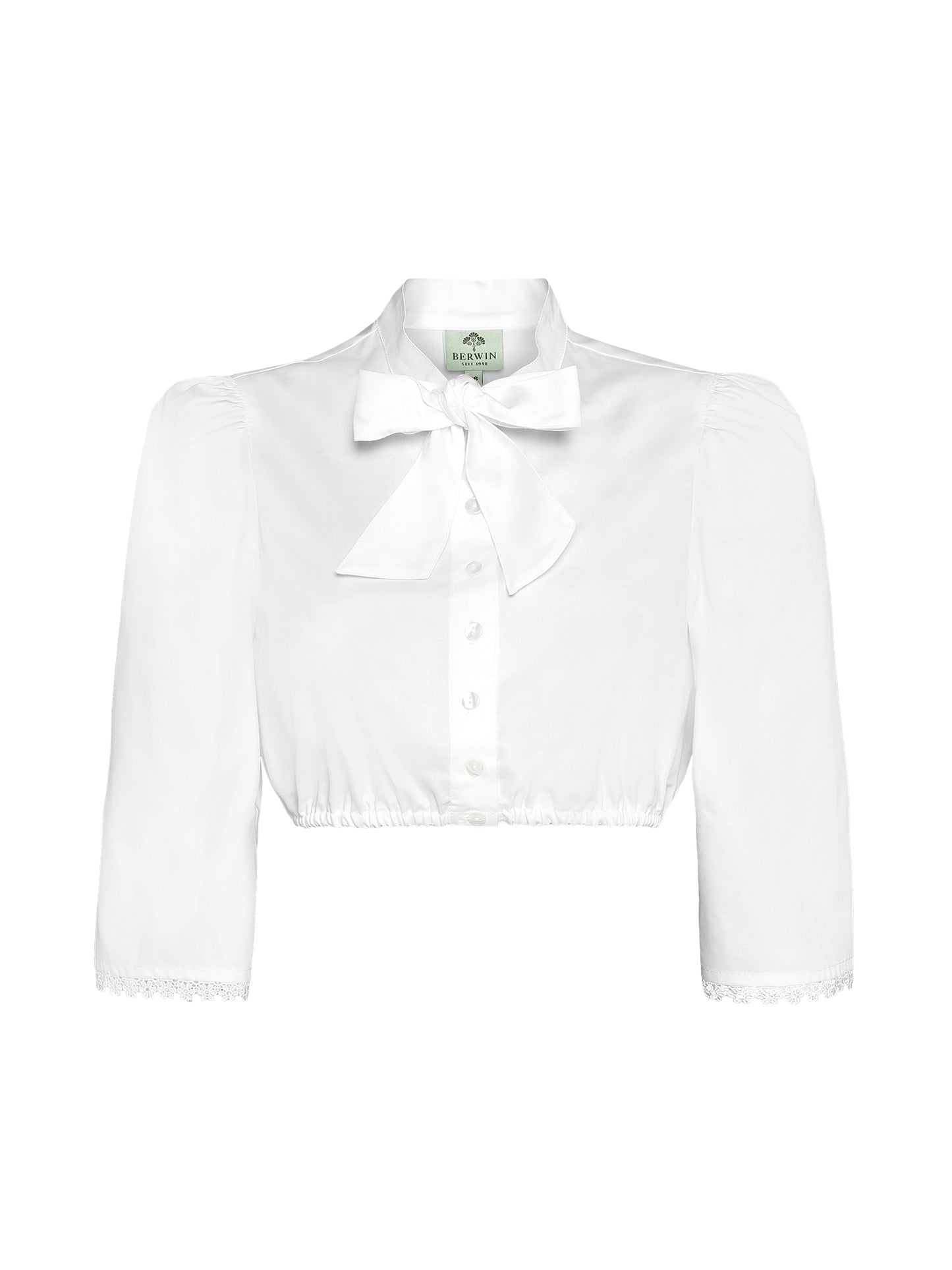 Berwin High-Neck 3/4 Sleeve Lace Dirndl Blouse, White