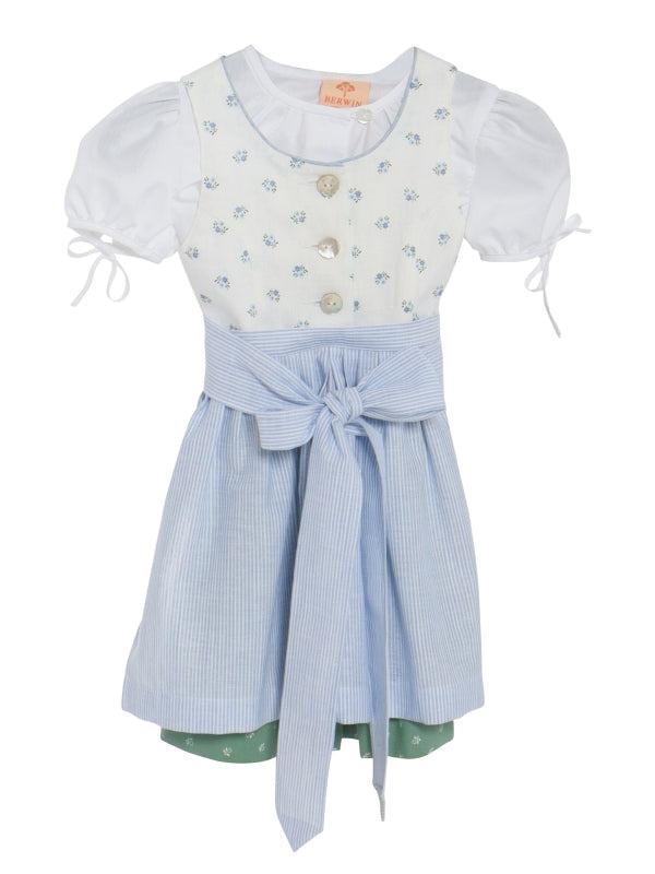 Light blue Barwolf Girls Dirndl "Emmi" with floral print and striped apron.