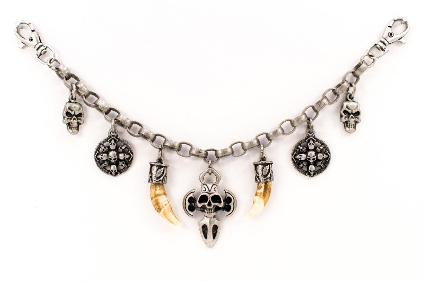 Charivari with skulls and "fangs" in antique silver