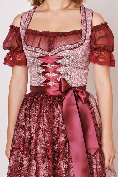Kruger Midi Dirndl 2pcs. 60cm "Marica" red (size 36 only)