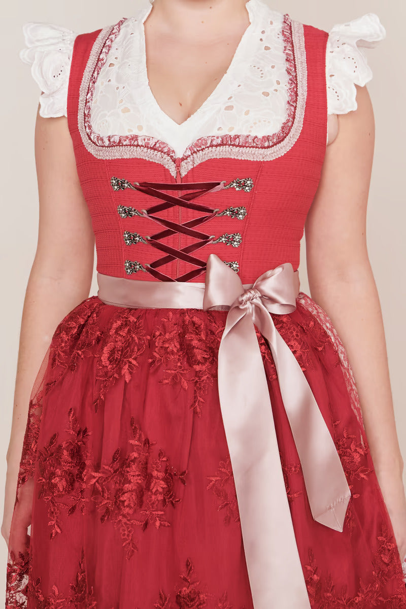 Midi Dirndl 2pcs. 50cm "Nakita" red 34,36