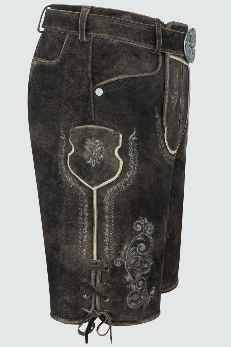 Kruger Men's Lederhosen "Gideon" with belt (dark brown)