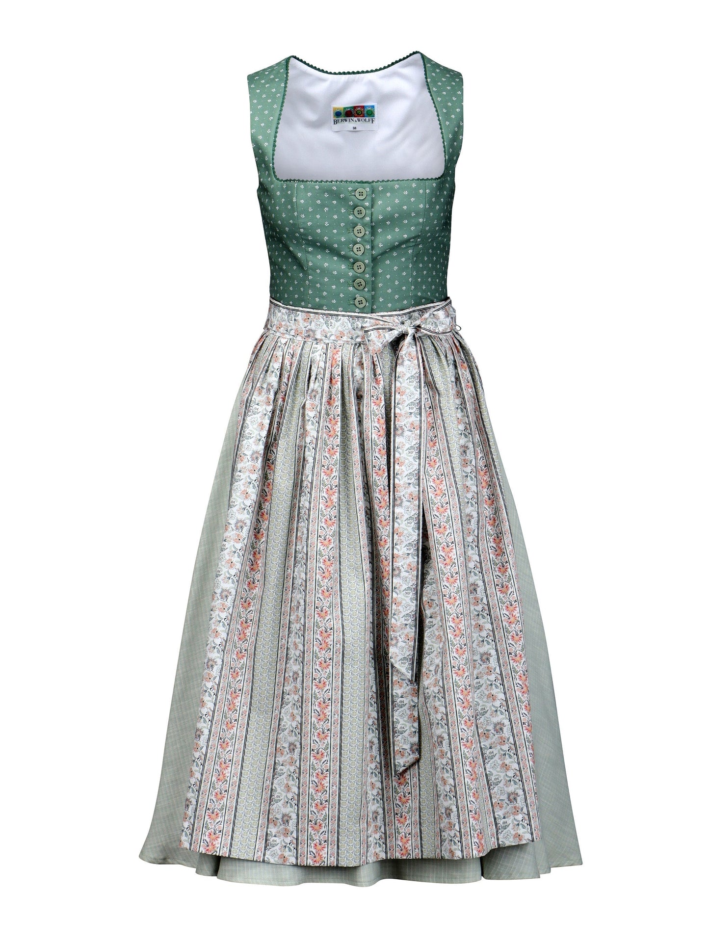 Blue print dirndl with herringbone skirt
