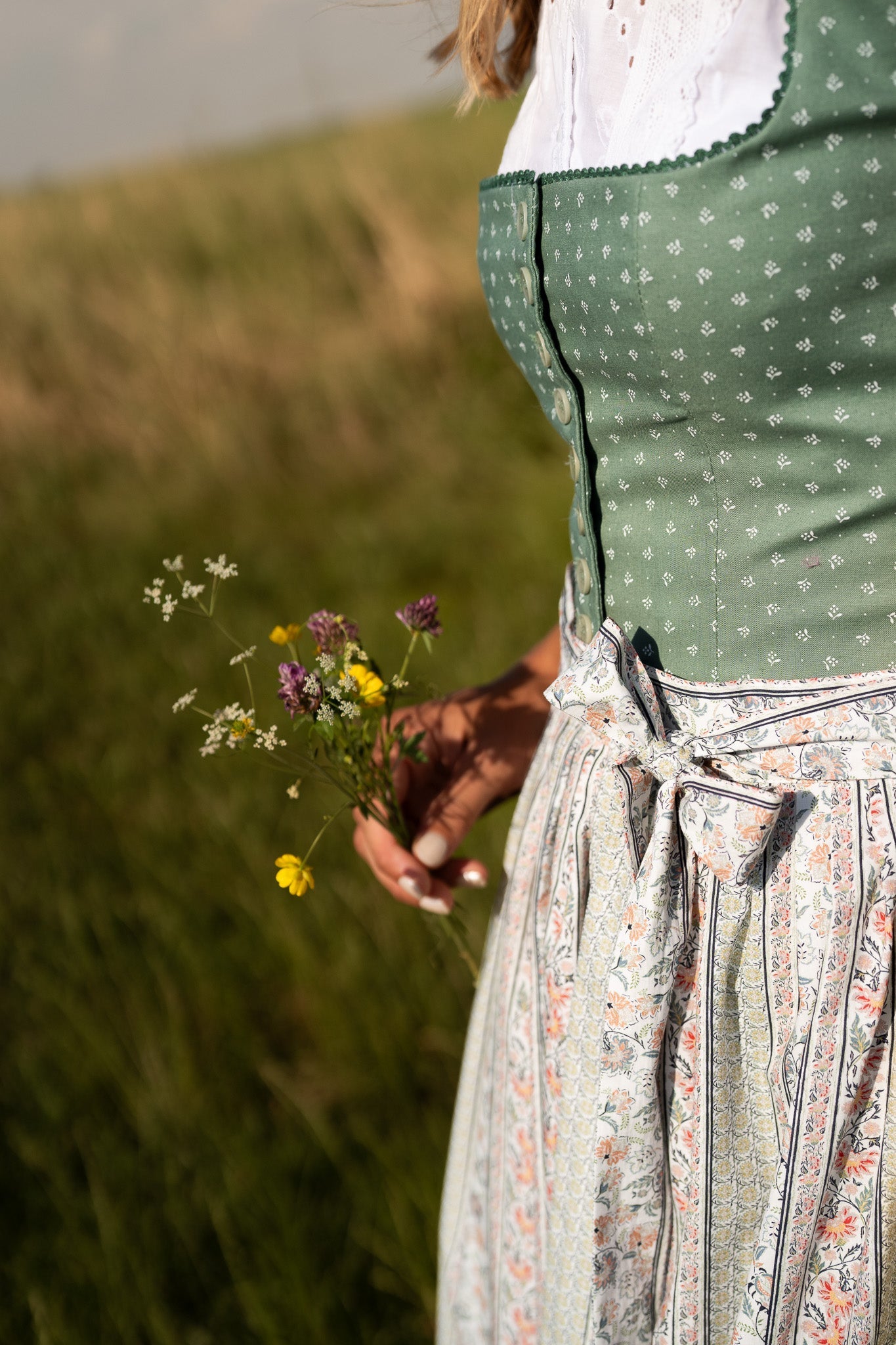 Blue print dirndl with herringbone skirt