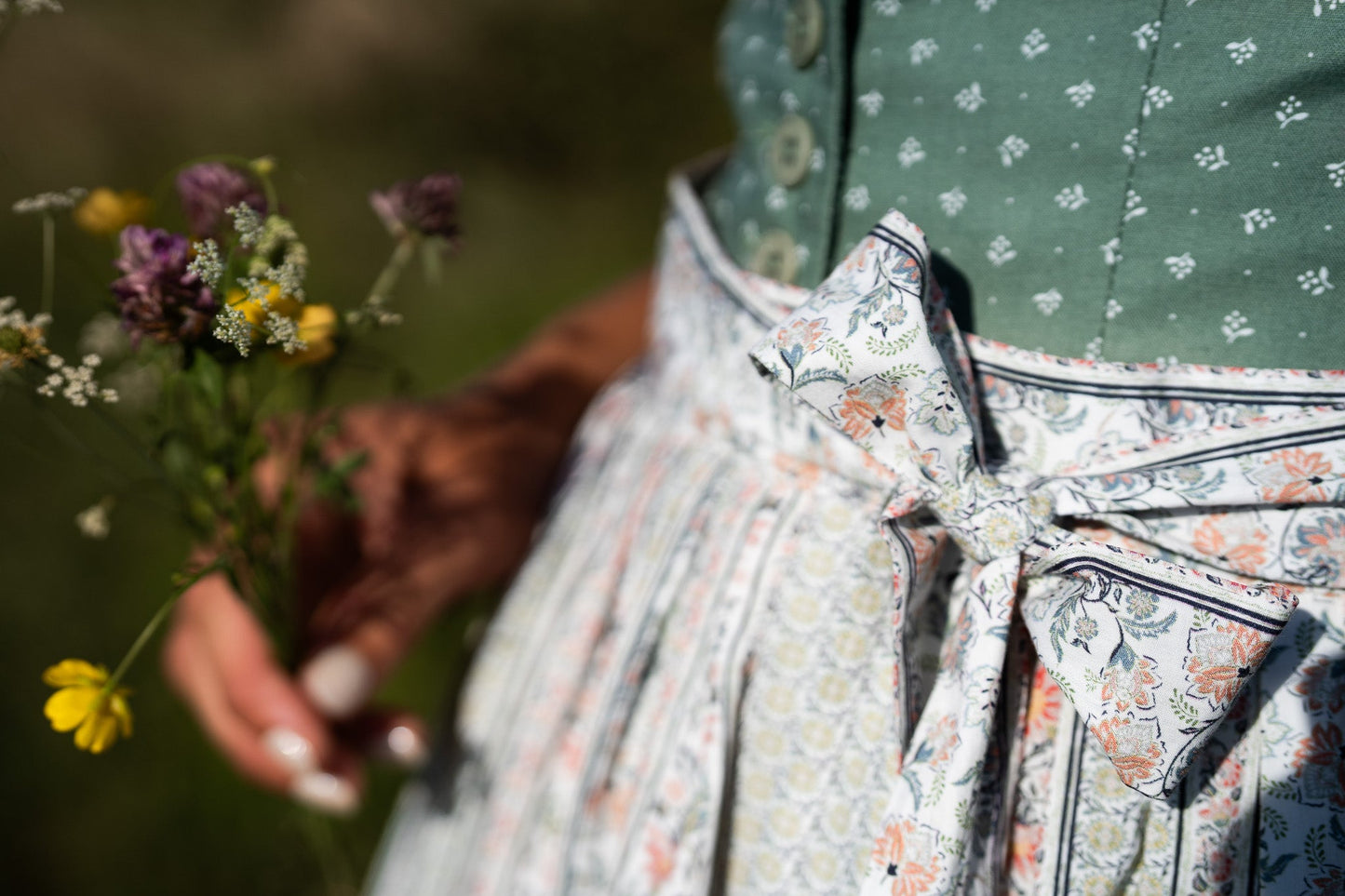 Blue print dirndl with herringbone skirt