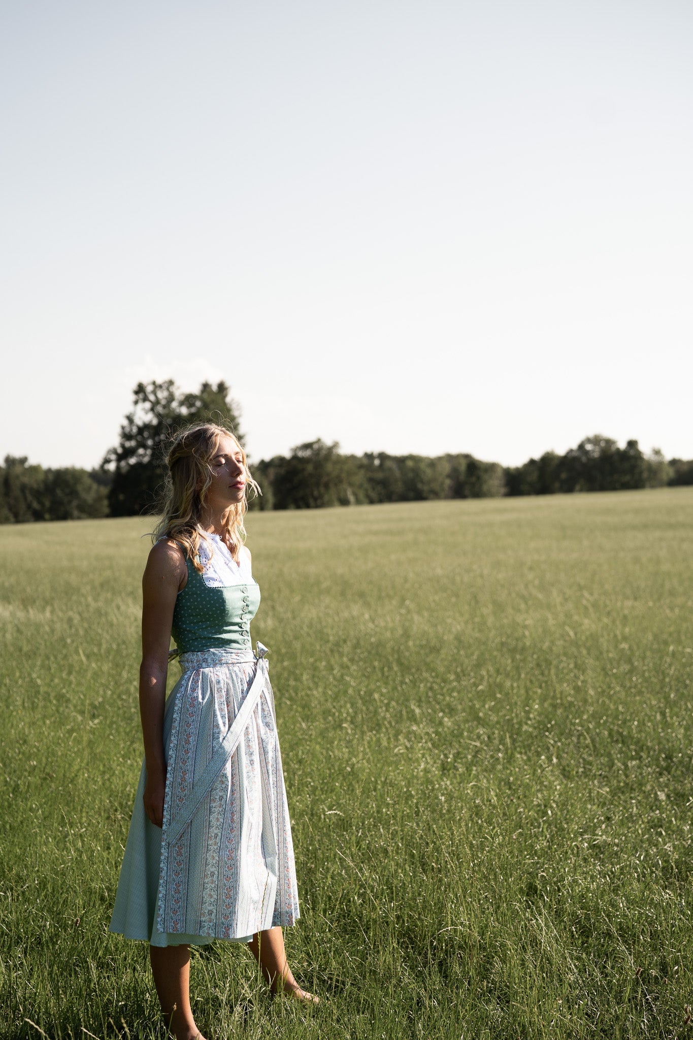 Blue print dirndl with herringbone skirt