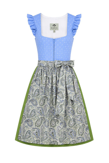 Berwin dirndl Jana light blue paisley apron front