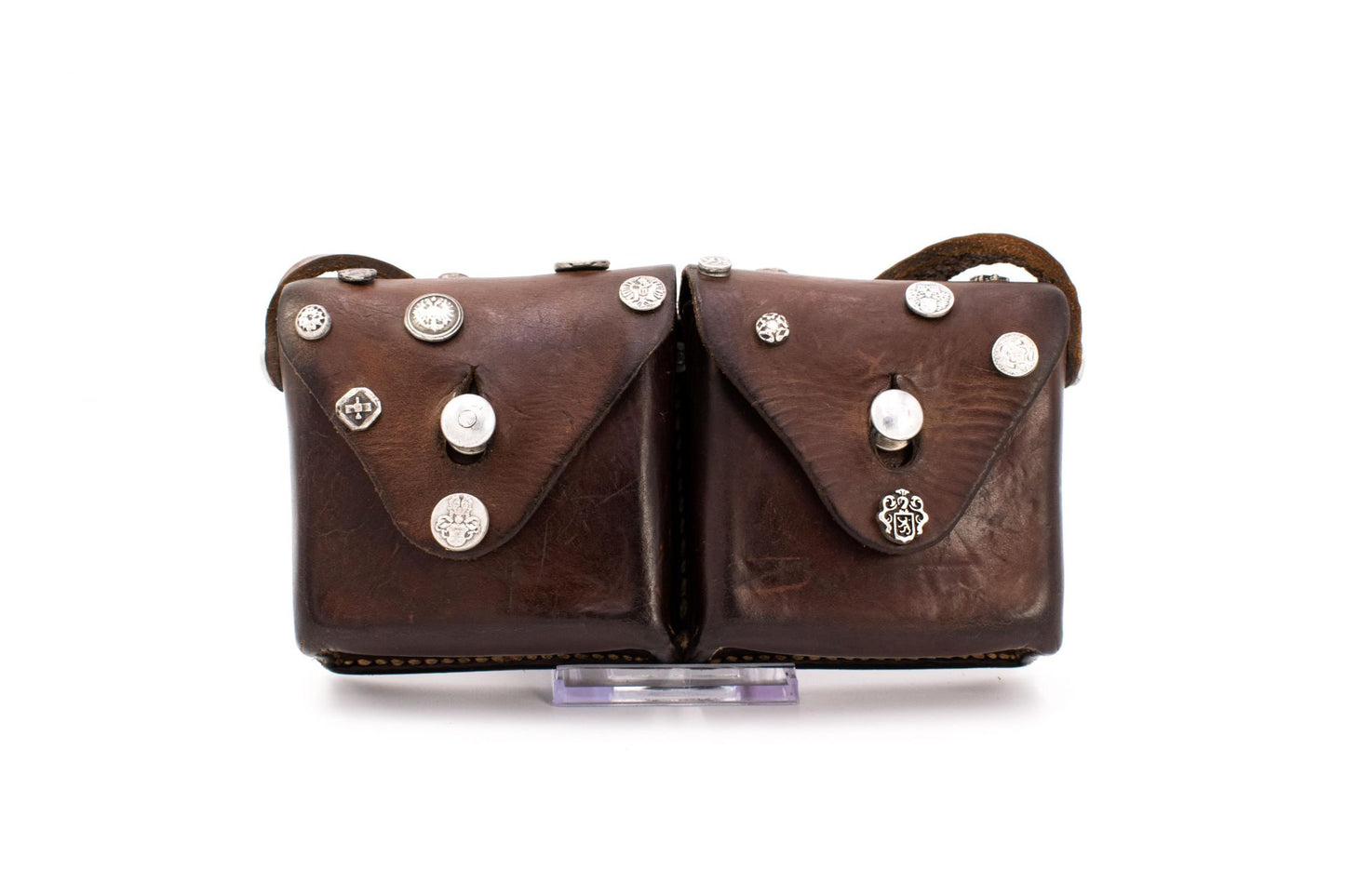 Swiss Army K1911 Double Cartridge Leather Pouch with Adjustable Cross-Strap & Mixed Antique Silver Hardware
