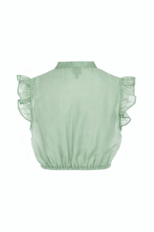 Berwin High-Neck Dirndl Blouse, Sage