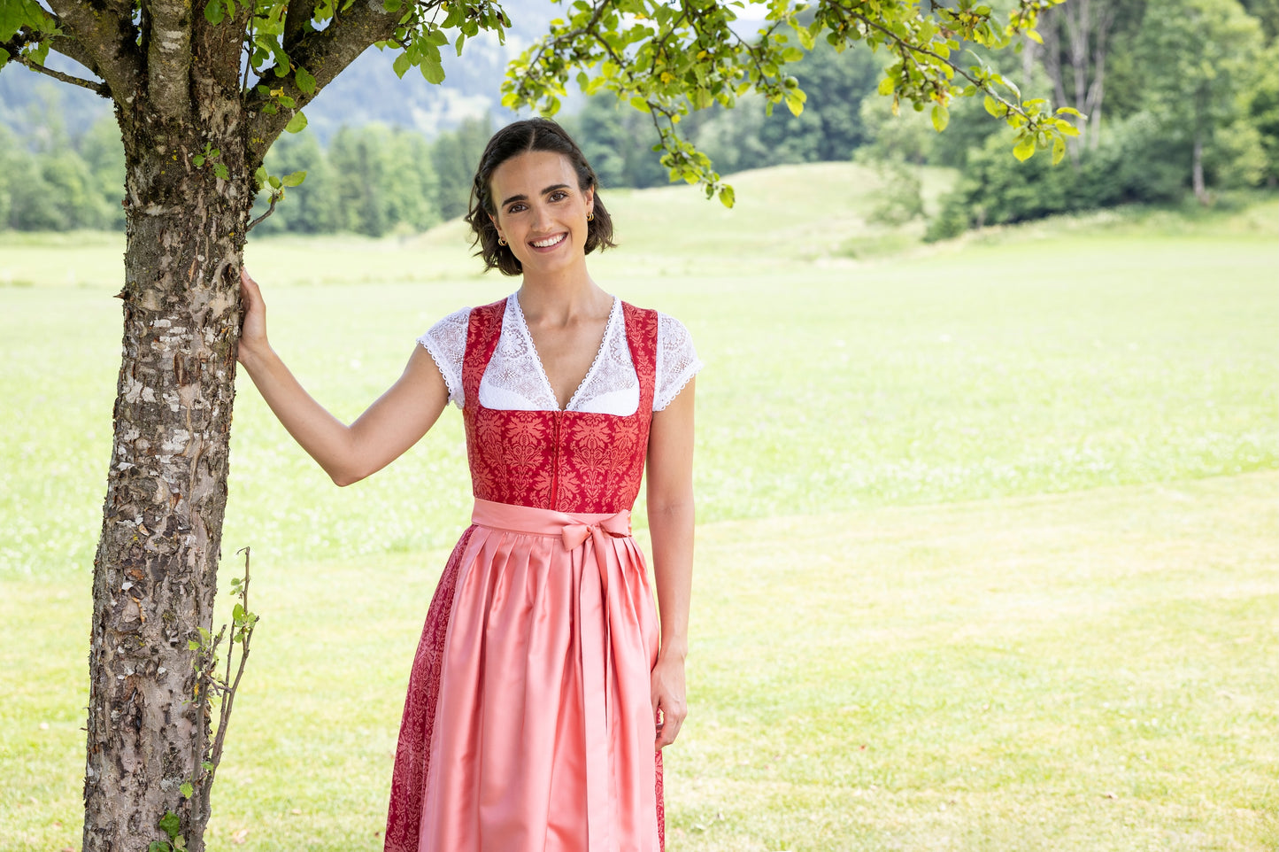Berwin V-Neck Lace Dirndl Blouse, White