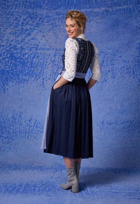 Berwin Jacquard Maxi Dirndl 2pcs. "Amalia" - Navy Blue
