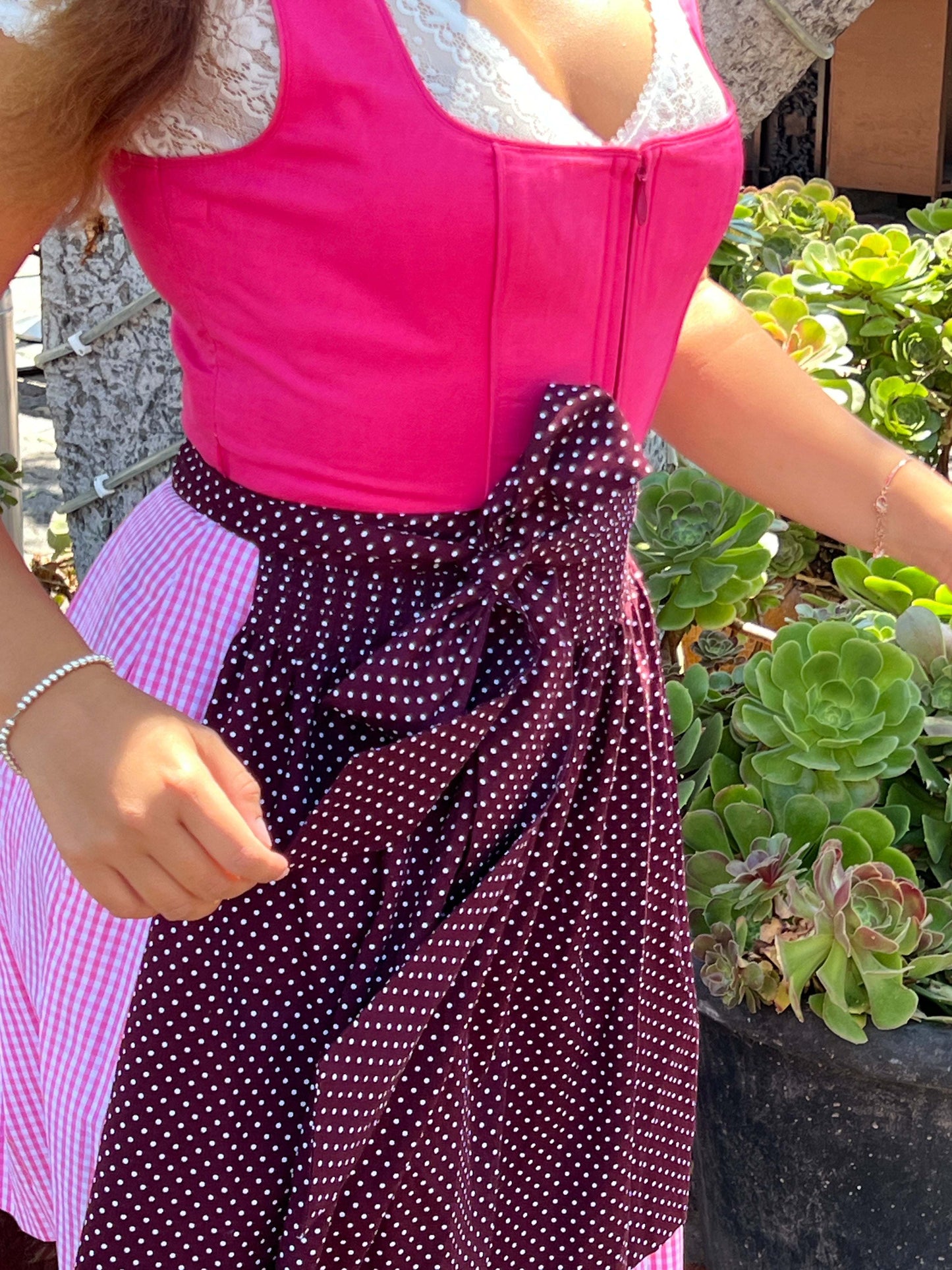 Midi Dirndl 2pcs. 60cm "Lyvia" berry (sizes 38-44 in USA stock)